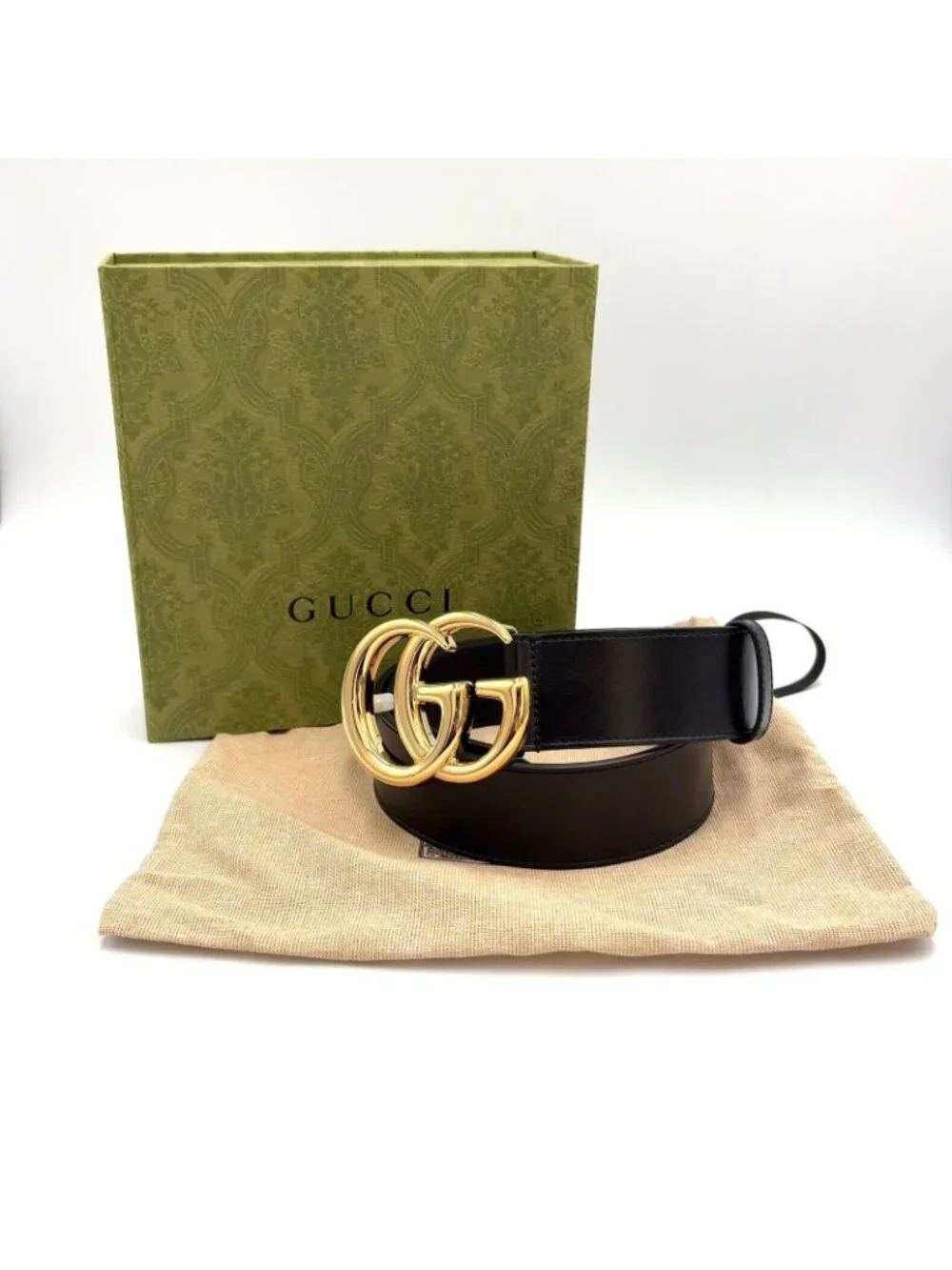 Gucci GG Marmont Leather Black Belt Gold